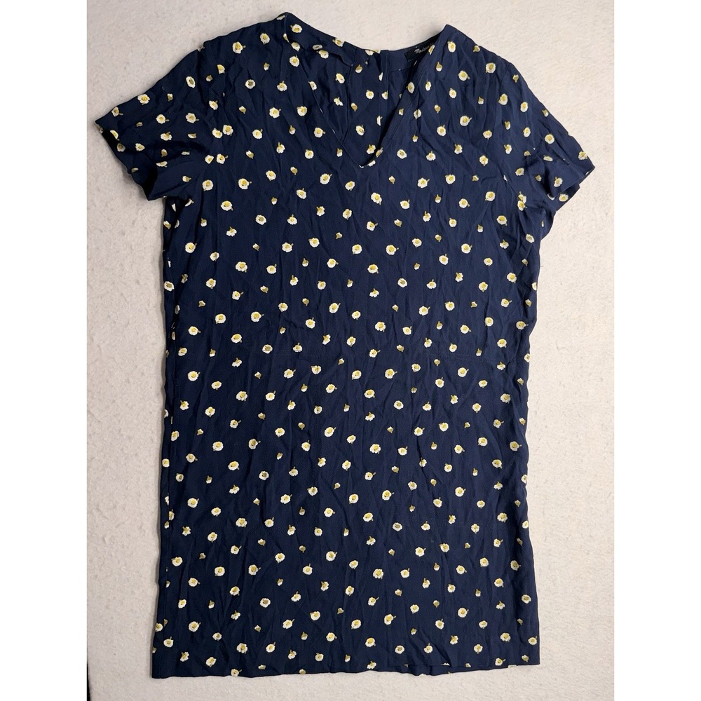 Madewell Daisy Dots Button Back Easy Shift Dress Navy Blue Floral Size Medium